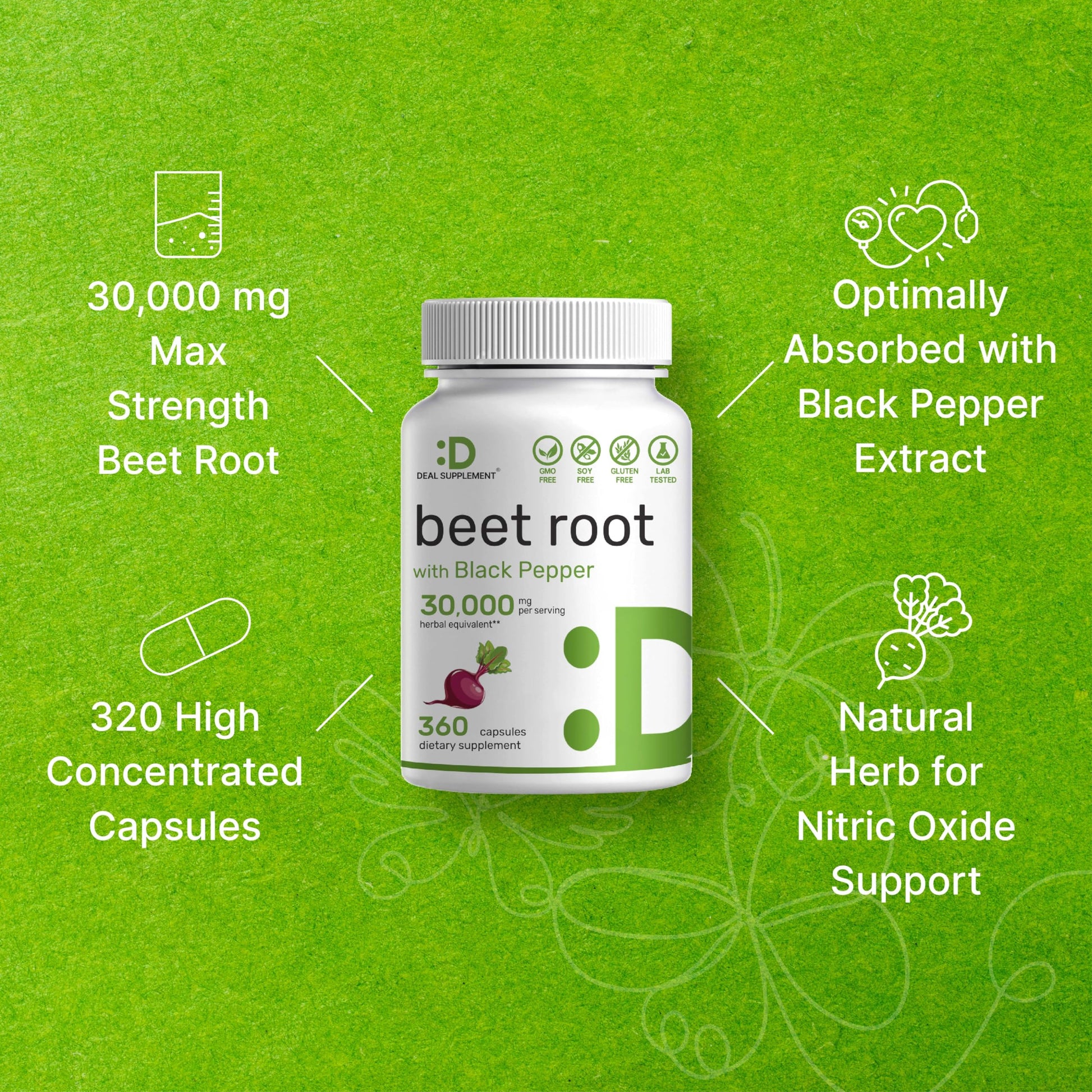 Beet Root Capsules 30000mg Per Serving, 360 Count, with Black Pepper Extract – Enhanced DEAL SUPPLEMENT Au supplements